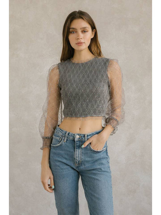 Polka Dot Sparkle Crop Top - Black