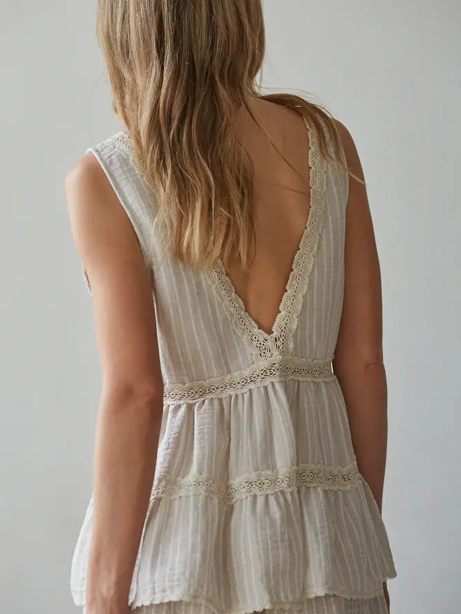 Plunged V-Neck Sleeveless Top - Natural
