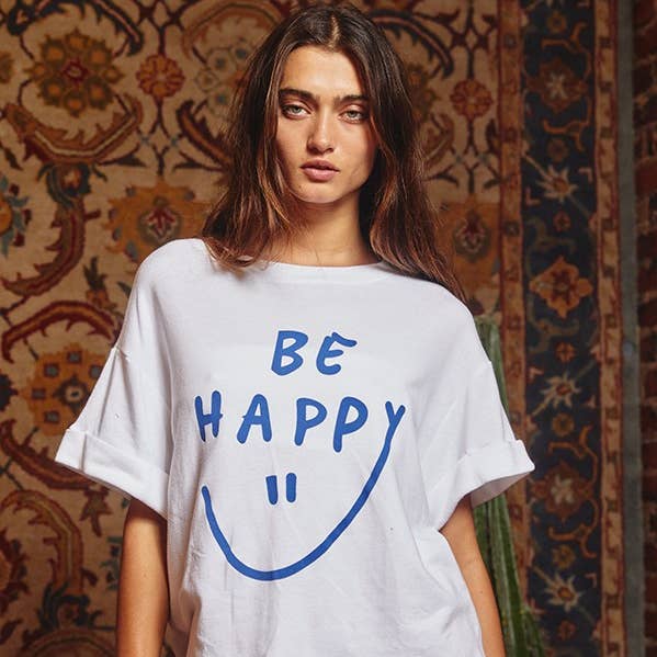 Be Happy Graphic Tee - White/Blue