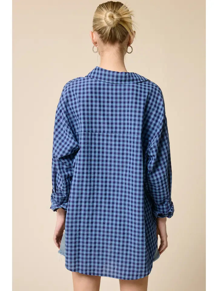 Relaxed Gingham Button Down - Ocean