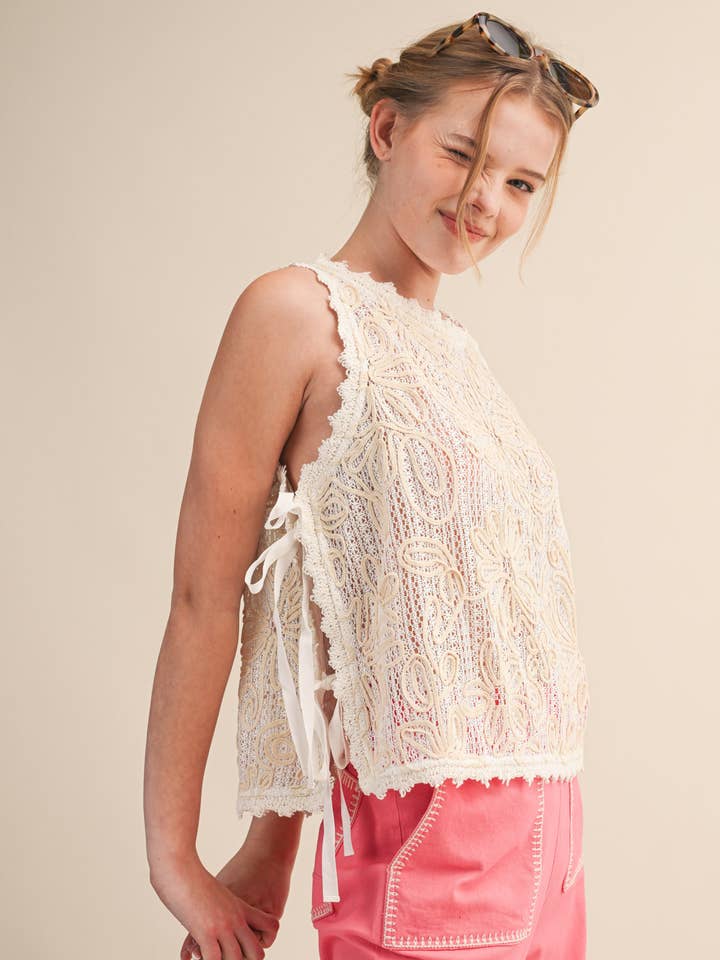 Floral Crochet Tank - Off White