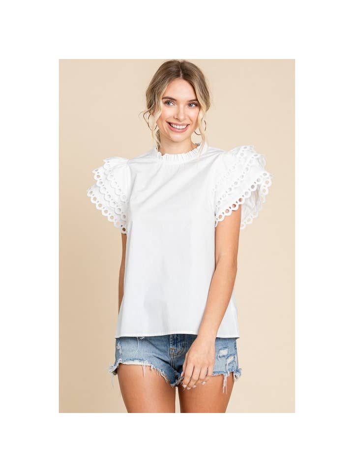 Ruffle Sleeve Top - White