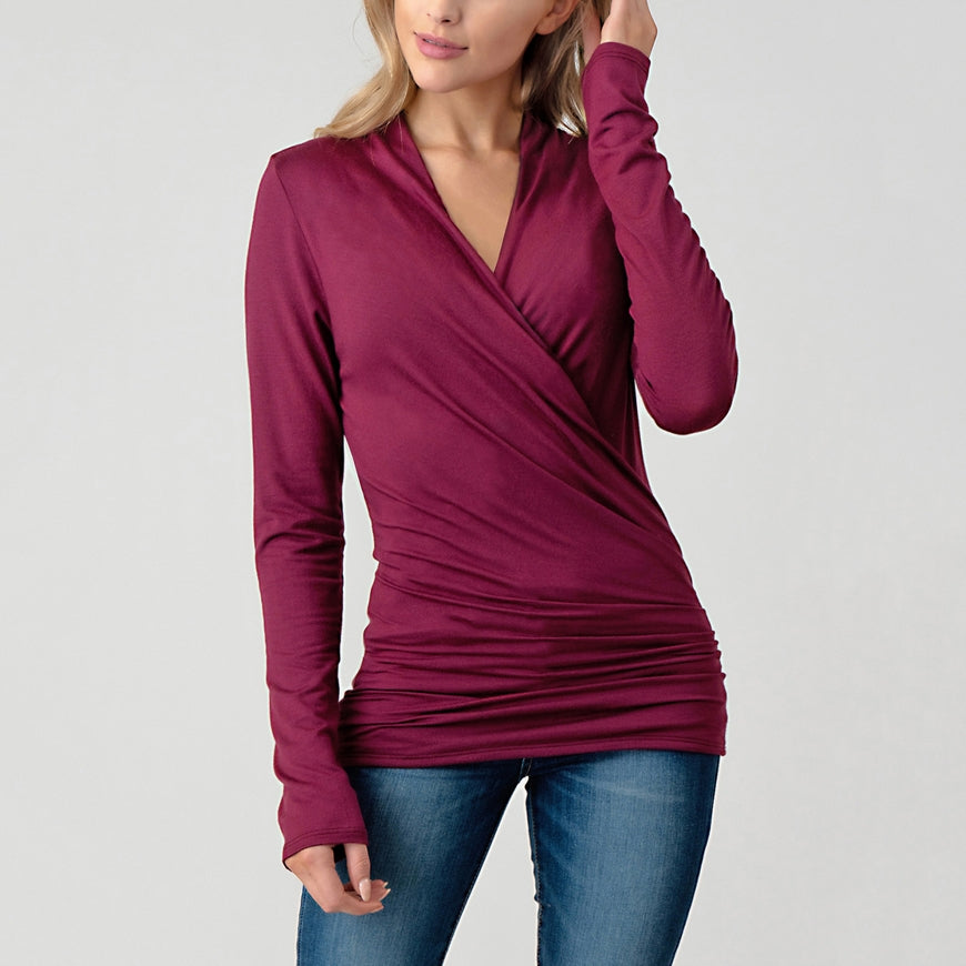 Long Sleeve Wrap Style Top - Apple Wine