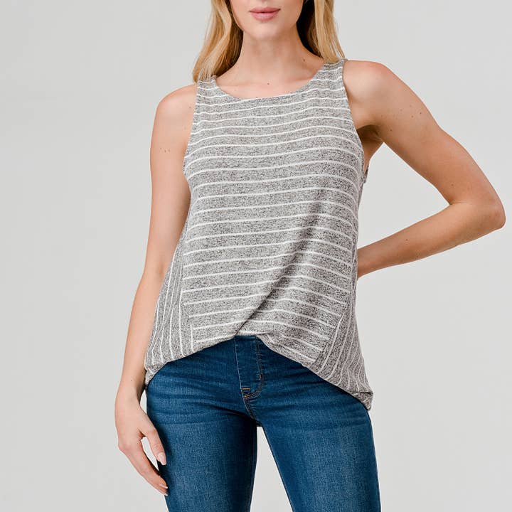 Stripe Tank Top - Heather Grey/White