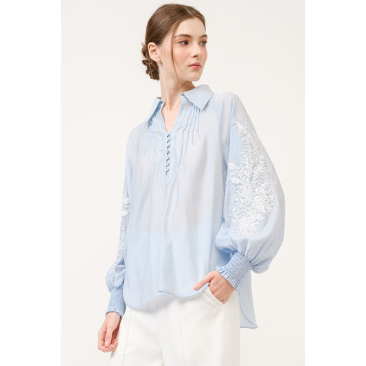 Jewel Sleeve Blouse - Sky Blue