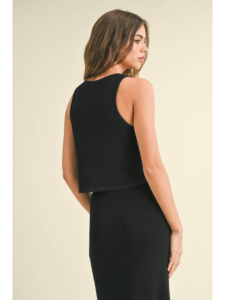 Button Detail Knitted Vest - Black
