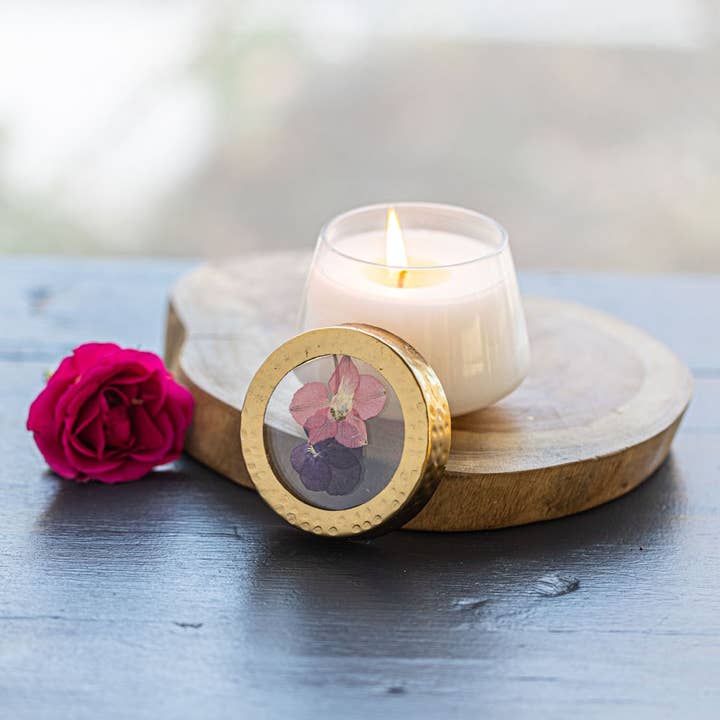 Blushing Rosewood Floral Candle - Small