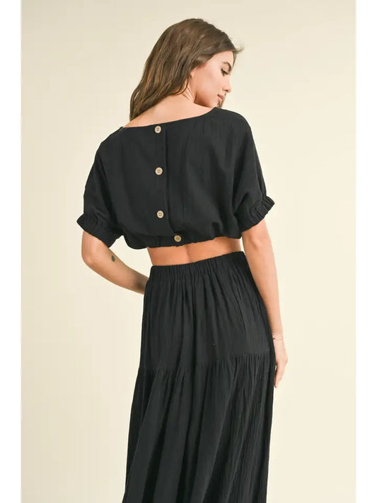 Boat Neck Crop Top - Black