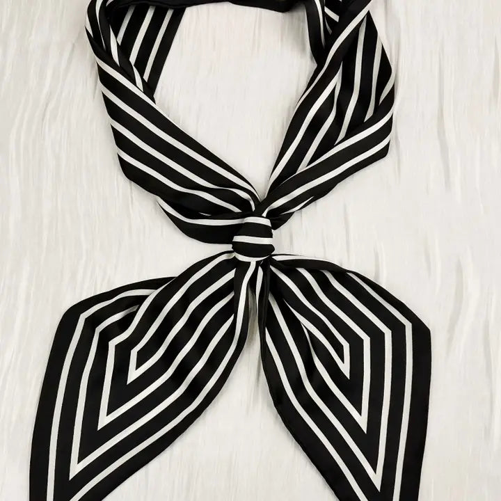 French Striped Skinny Scarf - Black