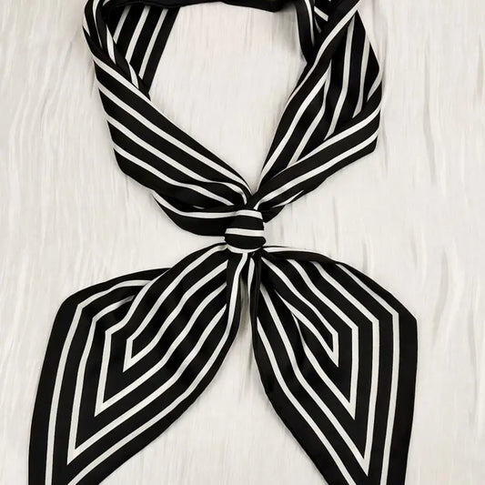 French Striped Skinny Scarf - Black