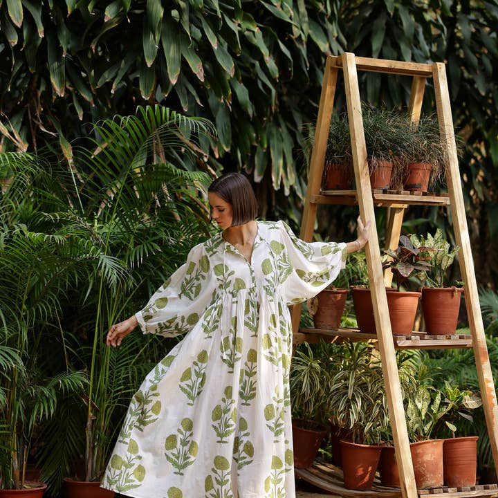 Taj Maxi Dress - Green Flower