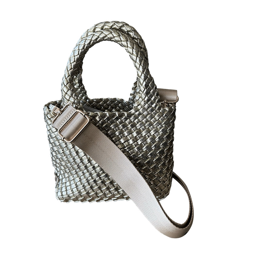 Leah Petite Metallic Woven Tote - Gold