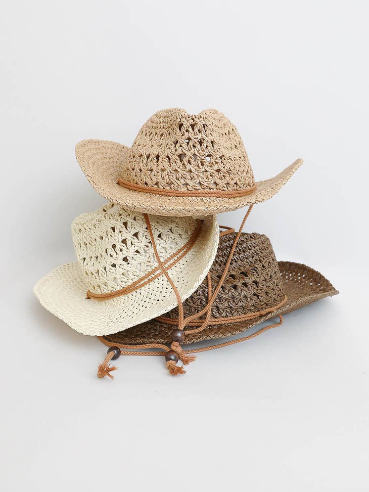 Weaved Western Cowboy Hat - Cognac