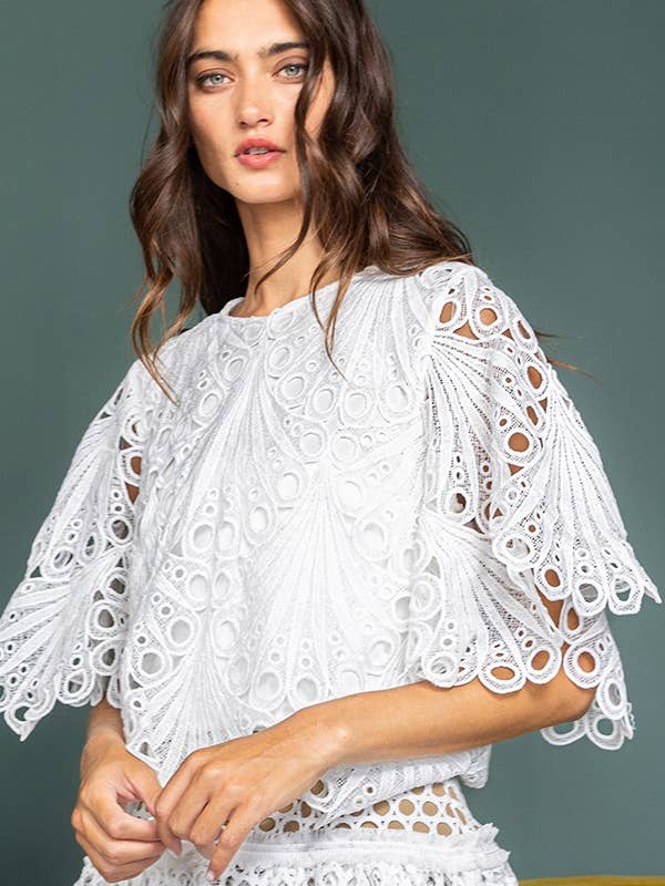 Eyelet Lace Crop Top - White