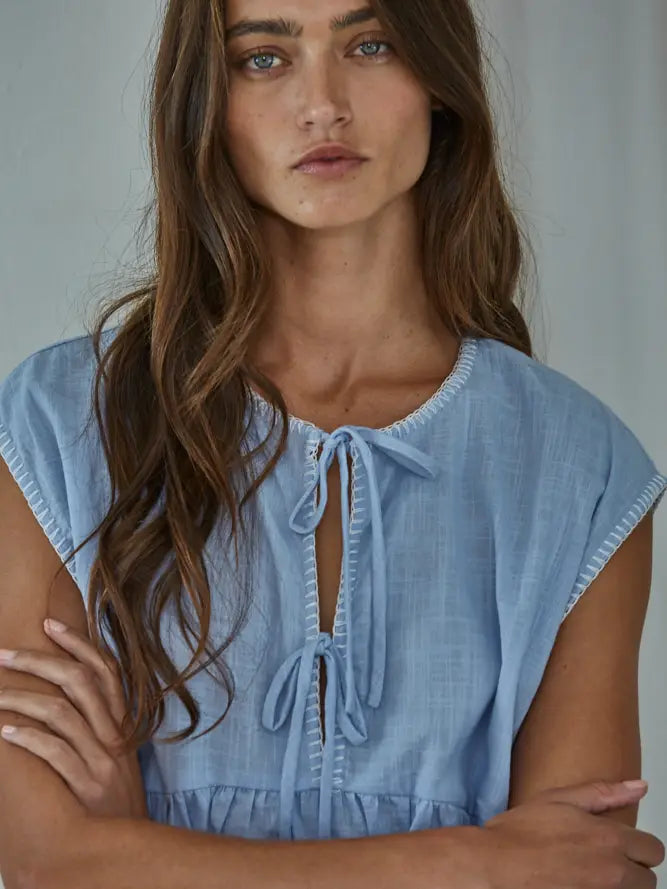 Sleeveless Baby Doll Top - Light Blue