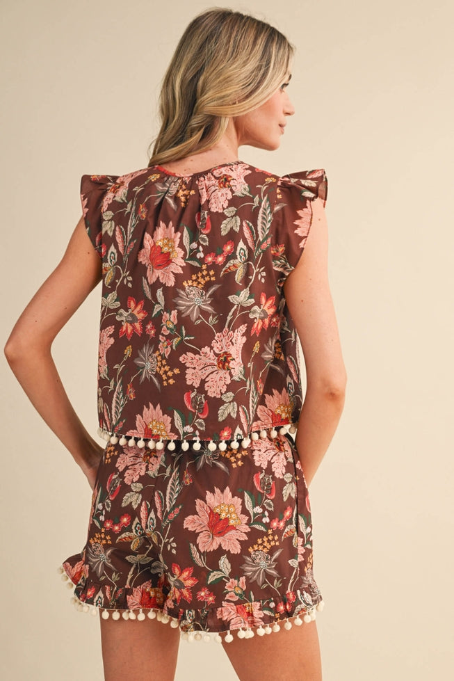 Floral Pom-Pom Top - Amber Pink