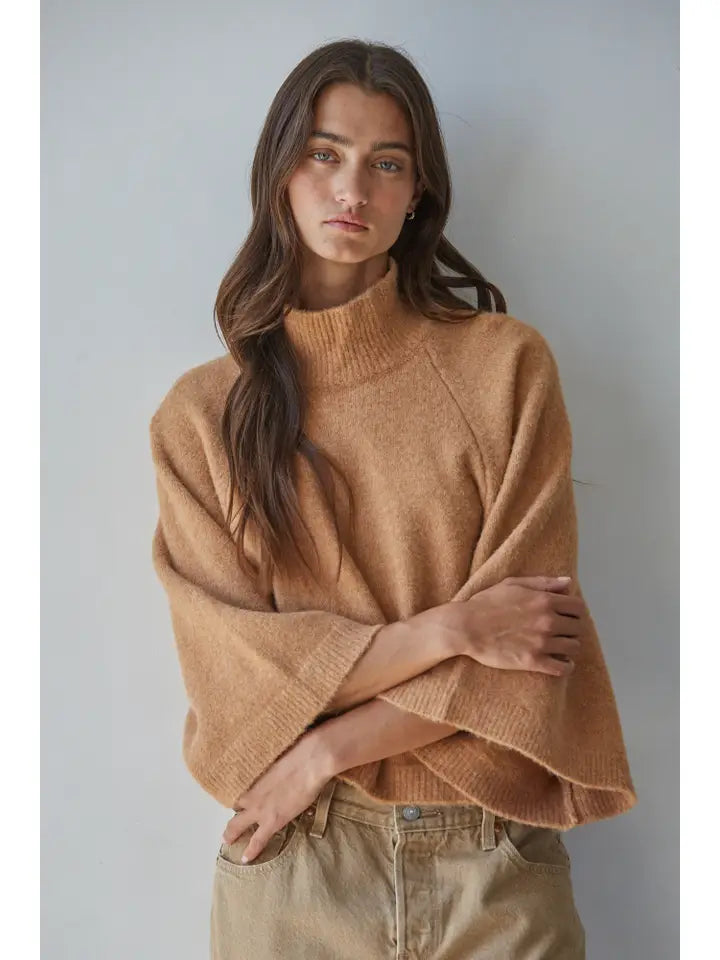 Turtleneck Boxy Pullover - Camel