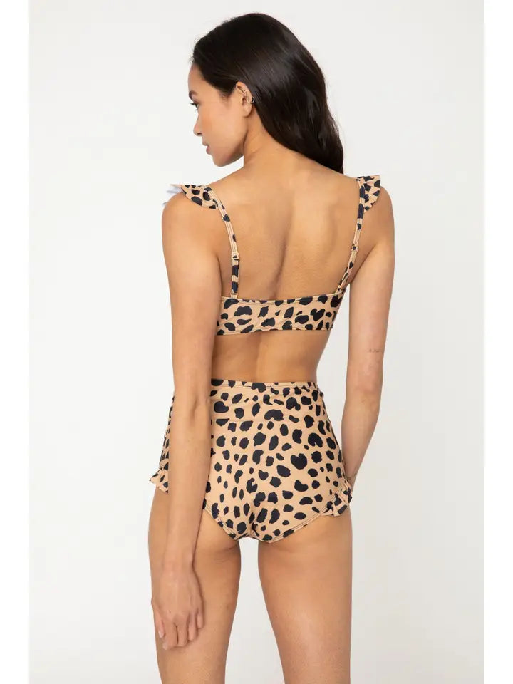 Tie Front Ruffle Bikini - Leopard