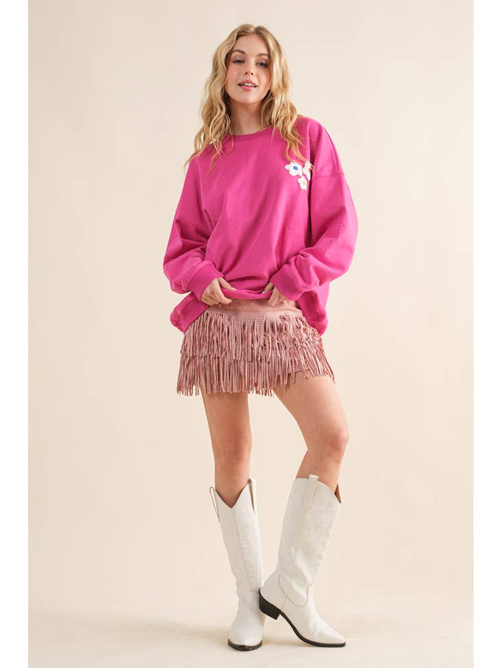 Tiered Fringe Mini Skirt - Pink Star Studded