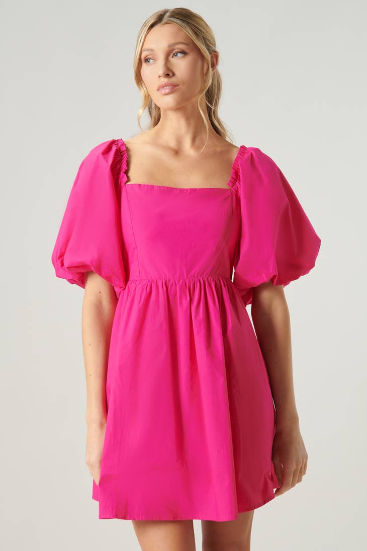 Marion Babydoll Mini Dress - Fuschia