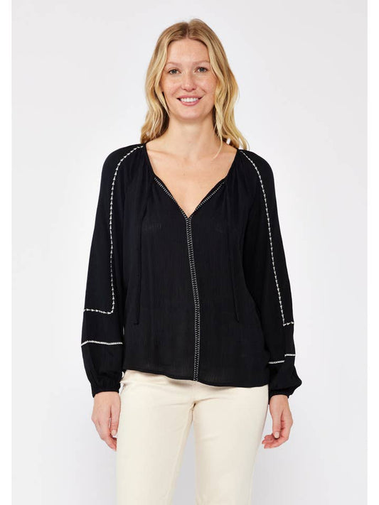 Embroidered Blouse - Black/Natural