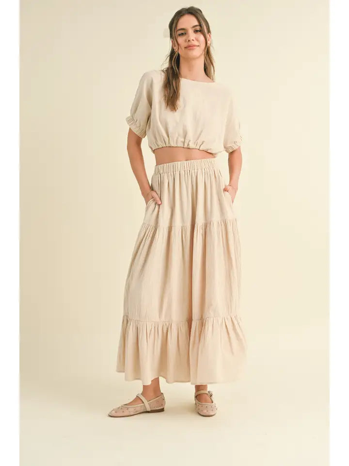 Boat Neck Crop Top - Beige