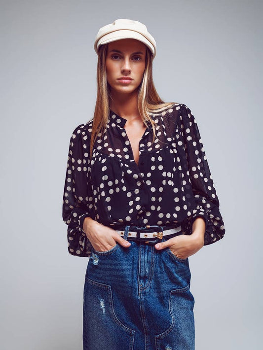 Balloon Sleeve Blouse - Cream Dot