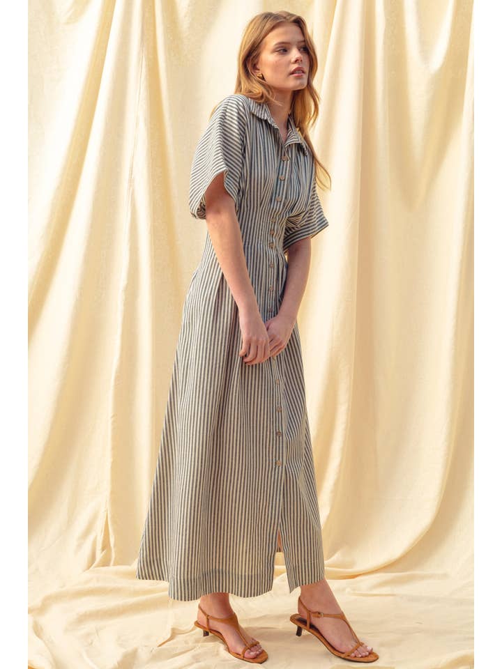 Striped Shirt Dress - Navy Stripe