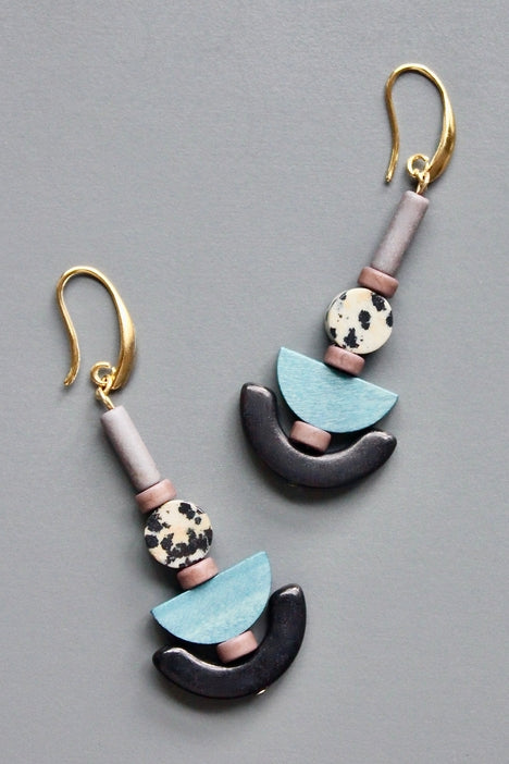 Dalmatian and Wood Earrings