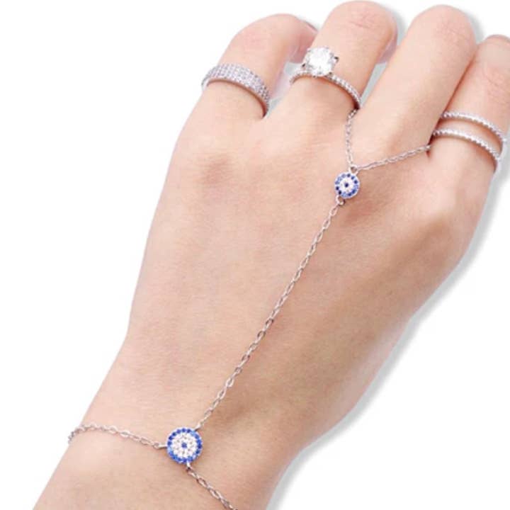 Evil Eye Hand Chain Bracelet - Silver