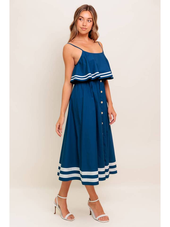 Woven Midi Dress - Navy White