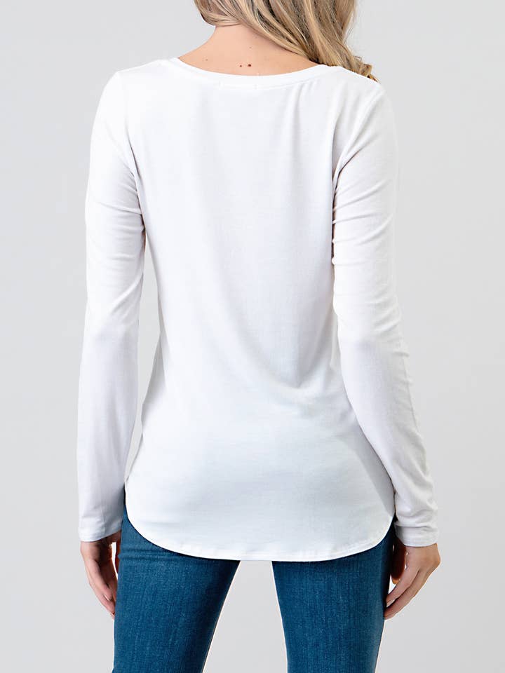 Long Sleeve V-Neck T-Shirt - White