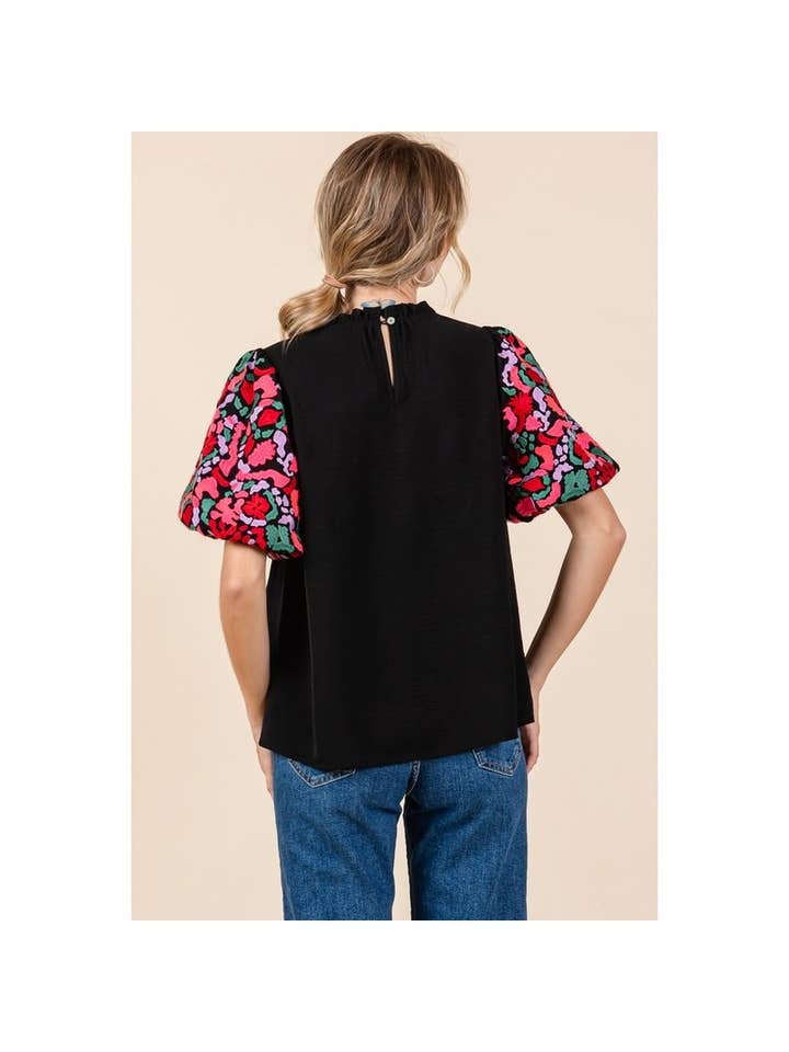 Balloon Sleeve Top - Black