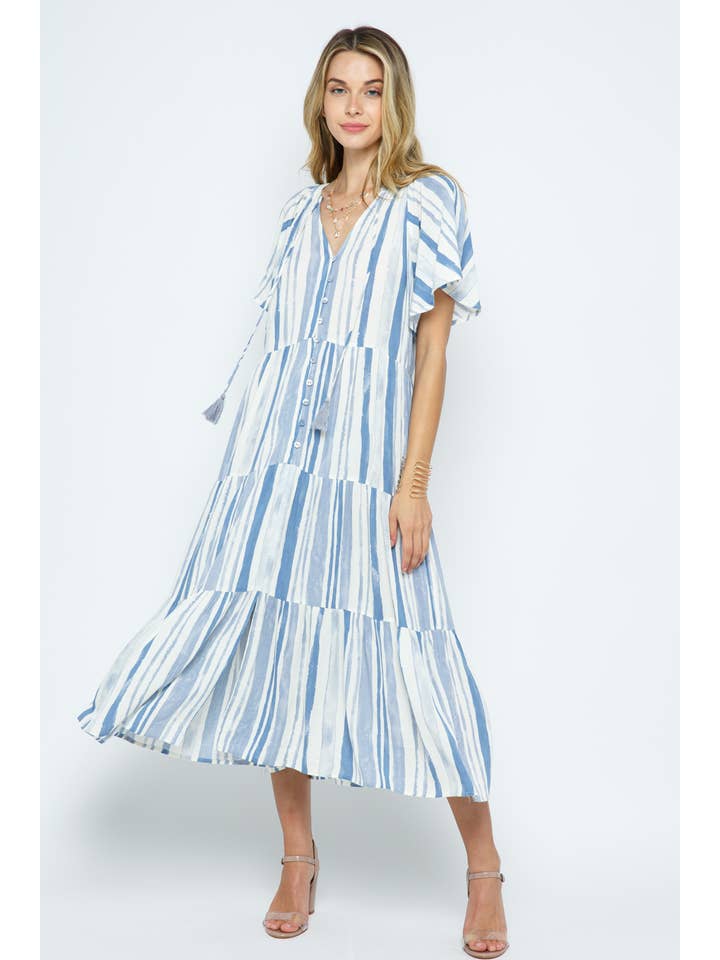 Tiered Midi Dress - Blue