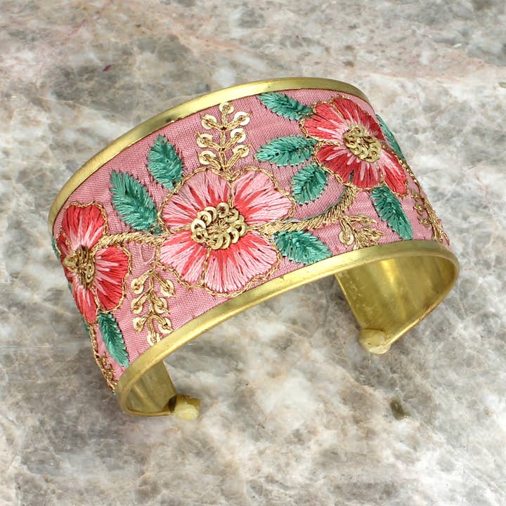 Embroidered Cuff - Soft Pink Floral