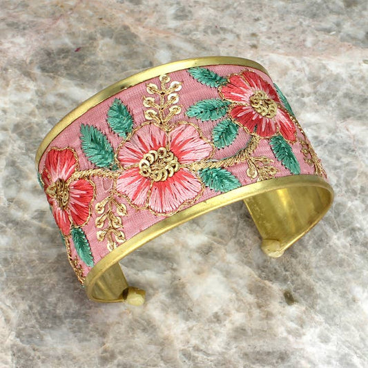 Embroidered Cuff - Soft Pink Floral