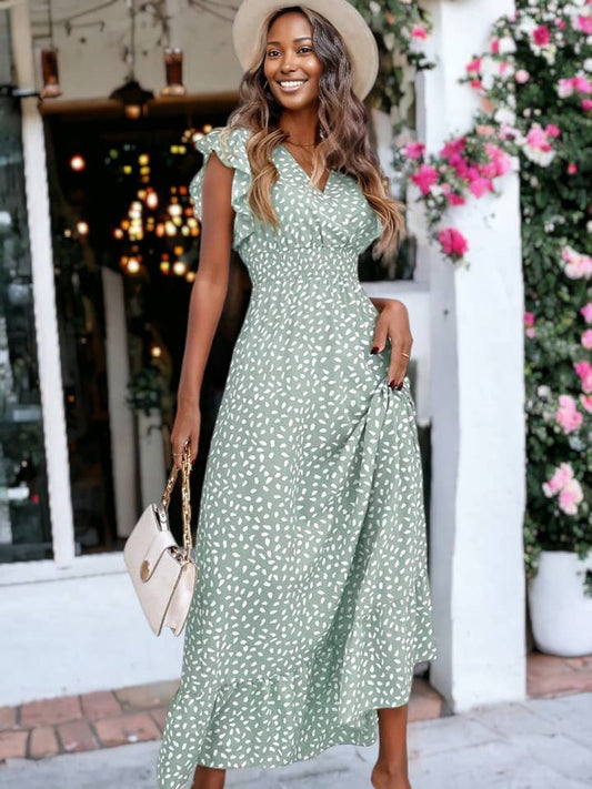 Abstract Print Maxi Dress - Green