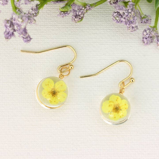 Dried Floral Earrings - Yellow Buttercup