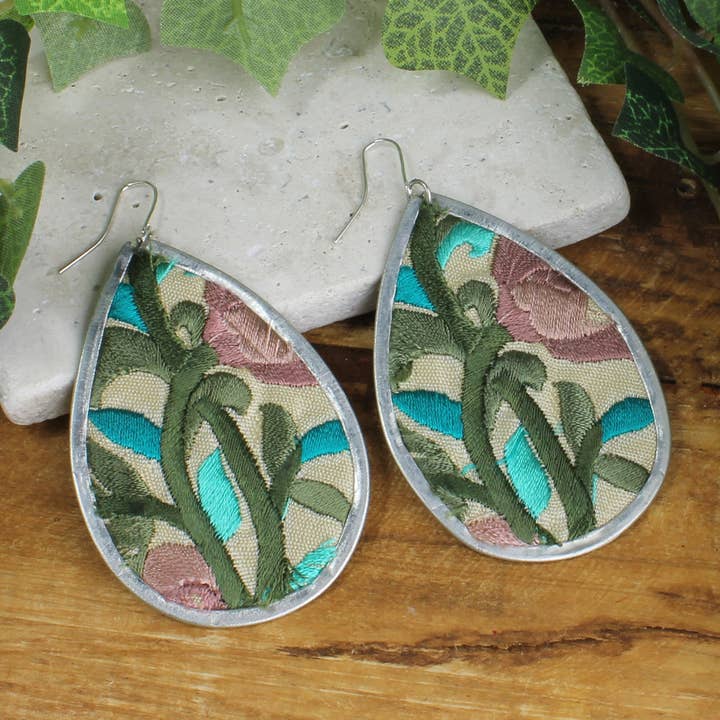 Embroidered Earrings - Turquoise Flower