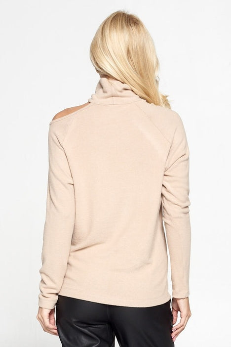 Cold Shoulder Turtleneck Sweater - Taupe