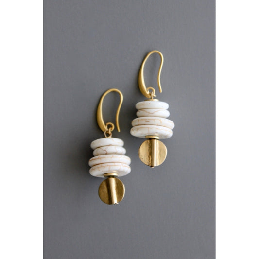 White Magnesite and Brass Earrings