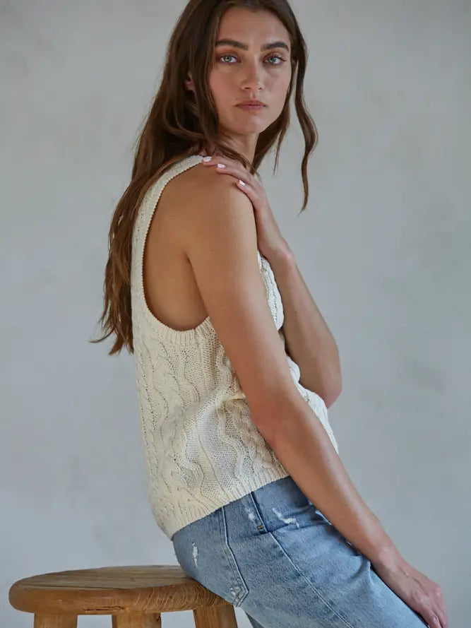 Scoop Neck Sleeveless Tank - Cream