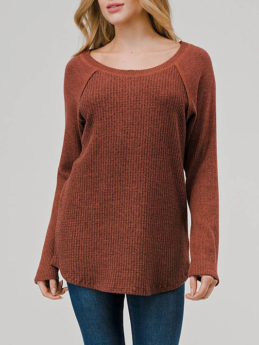 Waffle Knit Long Sleeve - Mahogany