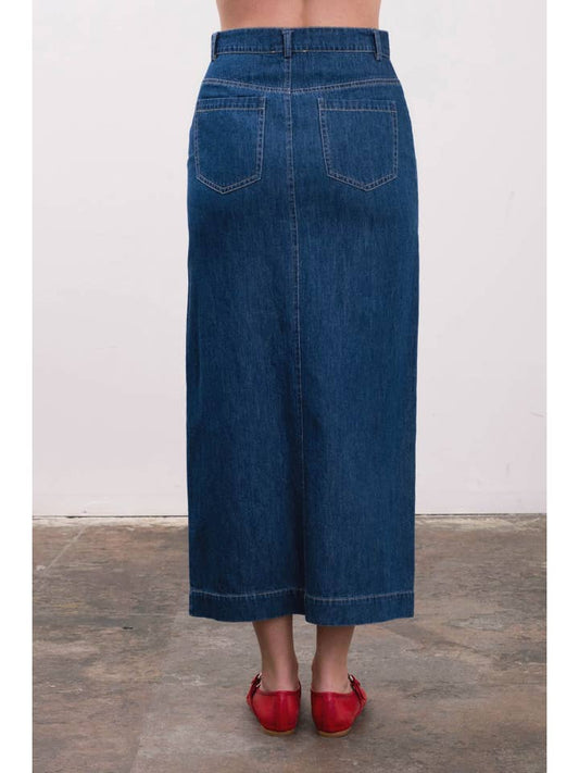 Denim Button Front Midi Skirt