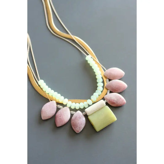 Triple Strand Rhodochrosite and Jade Necklace