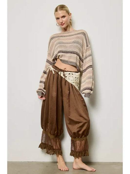 Lace Trim Bloomer Pants - Espresso