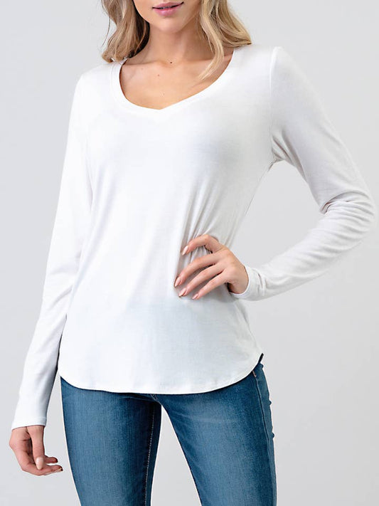 Long Sleeve V-Neck T-Shirt - White