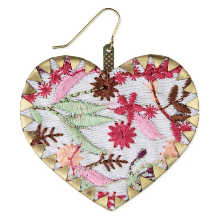 Embroidered Earrings - White Heart