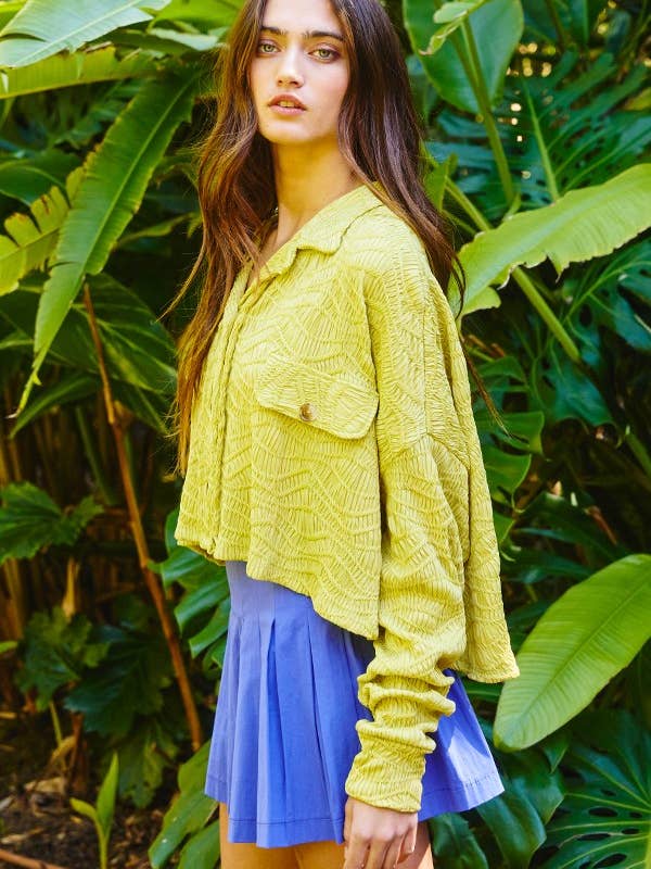 Textured Crop Shacket - Chartreuse