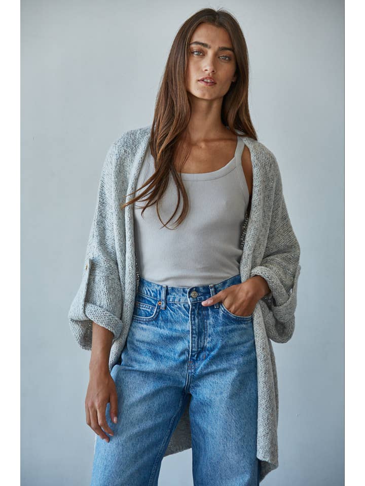 Open Front Cardigan - Light Heather Grey